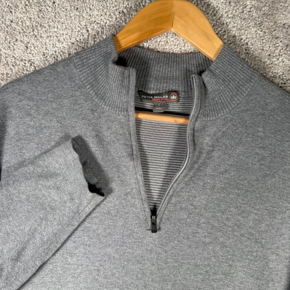 Peter Millar Crown Sport Mens Large Gray Quarter Zip Pullover Sweater Cotton